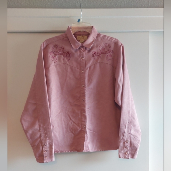 Vintage Wrangler Floral embroidered Pearl Snap Longsleeve Western Shirt XL Pink - Picture 1 of 9